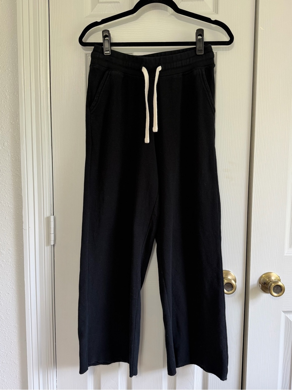 Pact Organic Cotton Black Waffle Knit Lounge Pants Wide Leg Size S minimalist